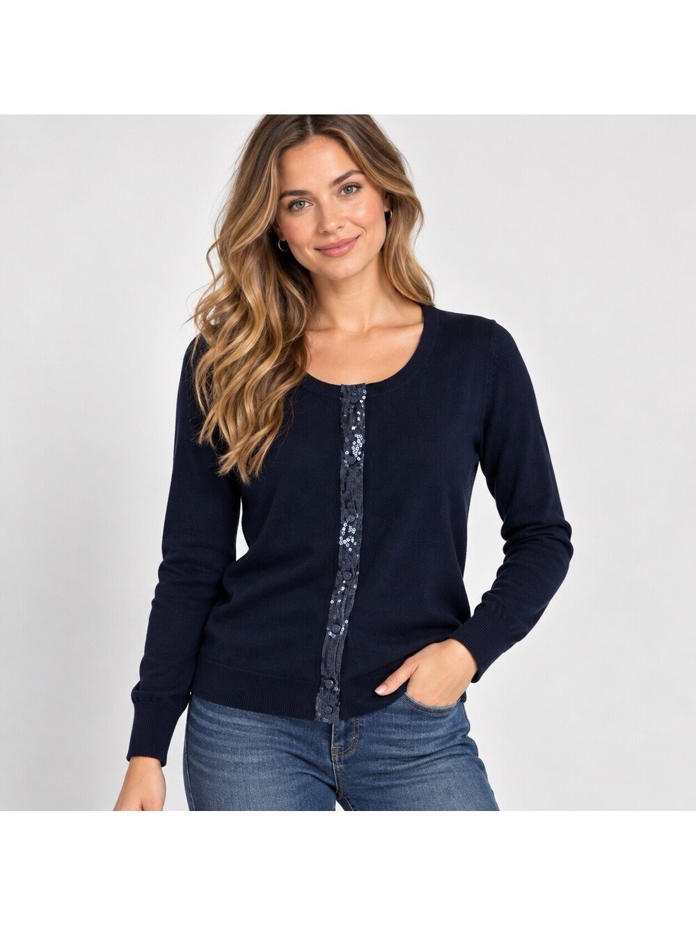 J.Crew NWT Navy Sequin Cardigan L Pima Cotton Wool Silk Y2K Preppy SP10 Coquette